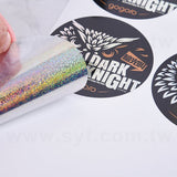 圓形雷射貼紙(砂點雷射)+白墨+亮膜80mm(同33CA-0053)