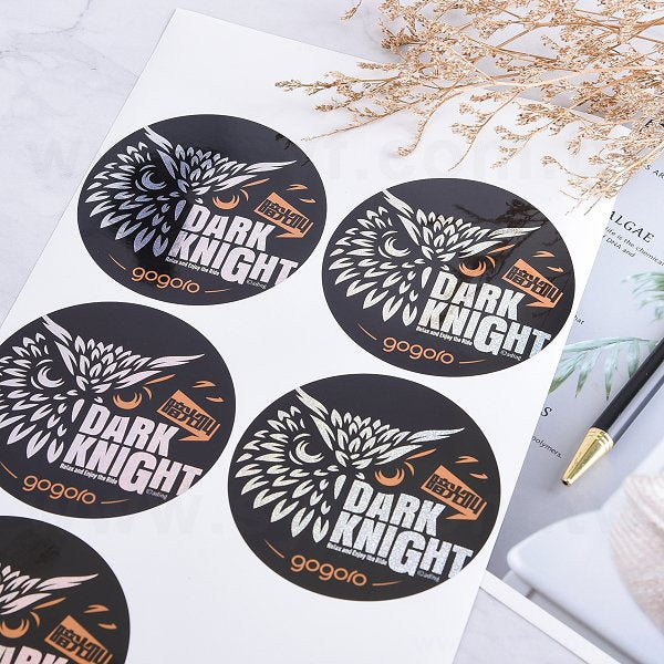 圓形雷射貼紙(砂點雷射)+白墨+亮膜80mm(同33CA-0053)