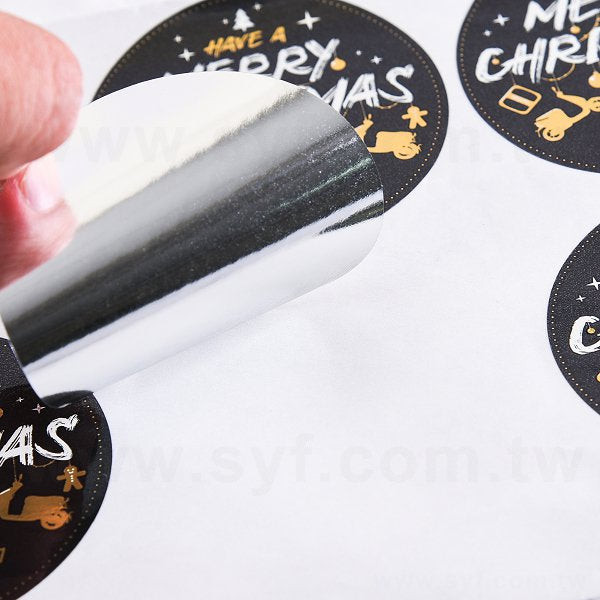 圓形亮面金屬貼紙(亮銀龍)+白墨70mm-貼紙彩色印刷(同33CA-0042)