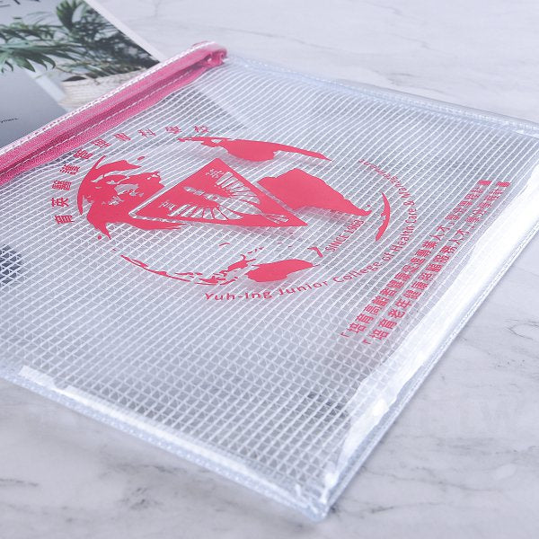 拉鍊袋-一面網格+一面透明PVC(W24xH17cm)-單面單色印刷-學校專區-育英醫專