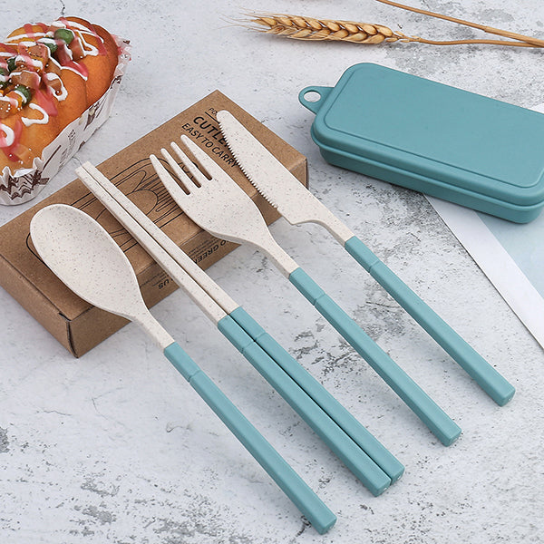 4件組｜小麥餐具｜附收納盒 (可拆餐具 小巧輕便)