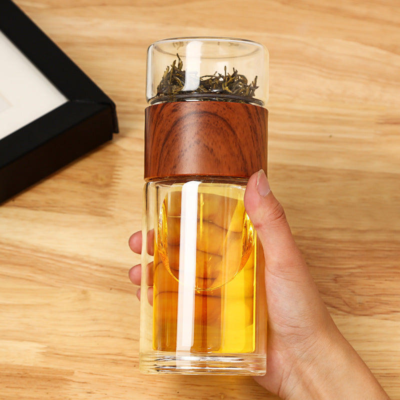 230ml分離式兩層防漏木蓋玻璃杯