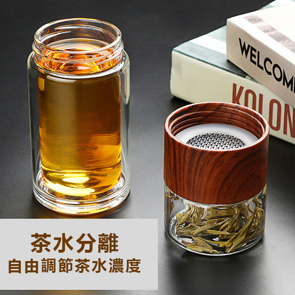 230ml分離式兩層防漏木蓋玻璃杯