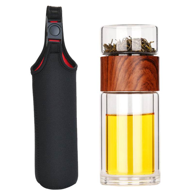 230ml分離式兩層防漏木蓋玻璃杯