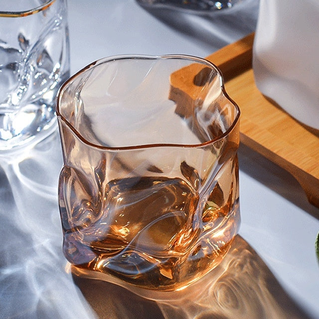 扭紋造形玻璃威士忌酒杯