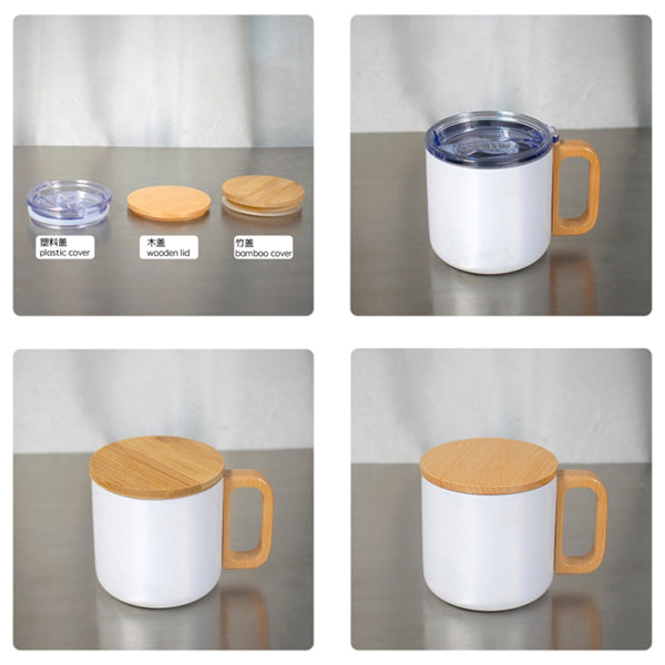 304不鏽鋼馬克杯-胡桃木手柄杯蓋咖啡杯