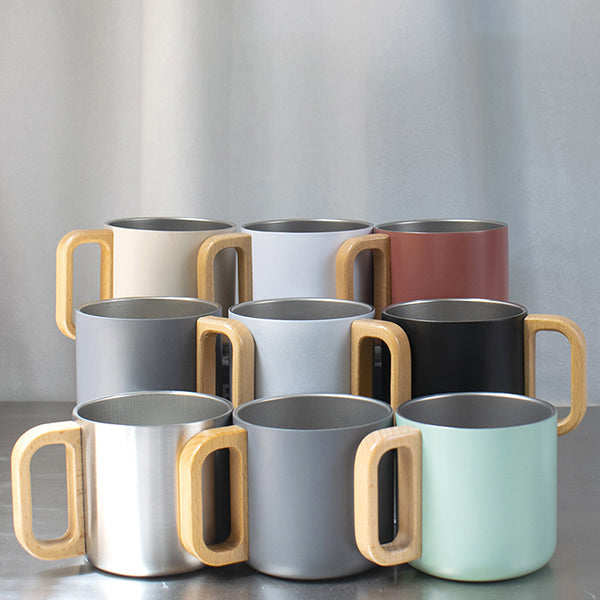 304不鏽鋼馬克杯-胡桃木手柄杯蓋咖啡杯