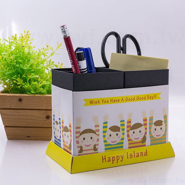 筆筒-亮膜二格筆筒0.41mm客製化筆座-彩色印刷-辦公收納創意筆筒