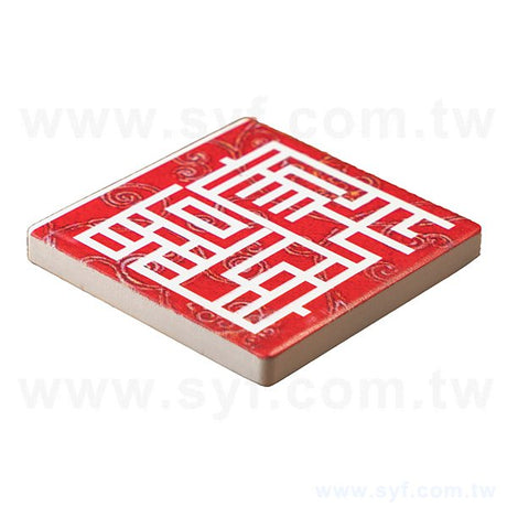 方形陶瓷杯墊-闔家平安彩印吸水杯墊-可客製化印刷LOGO